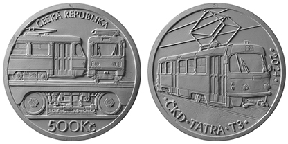 Pamětní trimetalová 500 Kč mince „Tramvaj T3“ – realizace (2. cena)