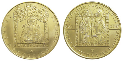 Gold coin to mark the 1,150th anniversary of the arrival of the missionaries Constantine and Methodius