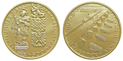 Gold coin Gothic bridge in Písek