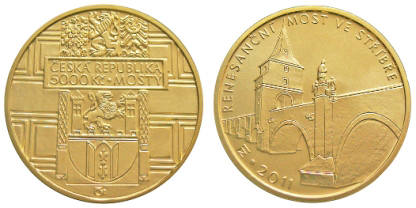 
Gold coin Renaissance bridge in Stříbro