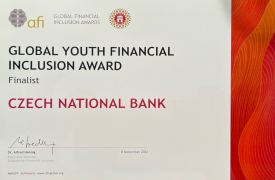 Aktivity ČNB na podporu finanční gramotnosti oceněny v mezinárodní soutěži – diplom