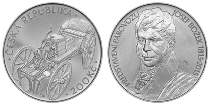 Commemorative sliver coin to mark the 200th anniversary of the introduction of the steam car by Josef Božek