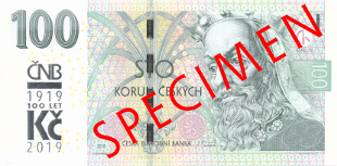 100 Kč – vzor 2018 s přítiskem 100. výročí měnové odluky – líc