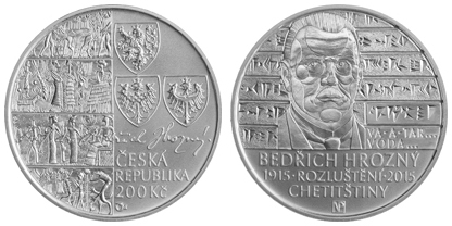 Commemorative silver coin to mark the 100th anniversary of the deciphering of Hittite by Bedřich Hrozný