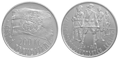 Commemorative silver coin to mark the 100th anniversary of the foundation of the Czechoslovak legionsí