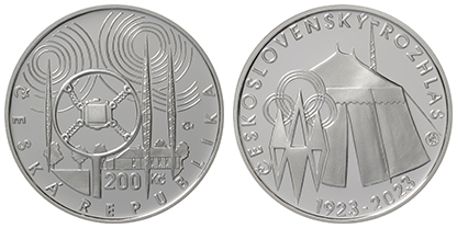 Commemorative silver coin to mark the 100th anniversary of the start of regular broadcasting by Czechoslovak radio