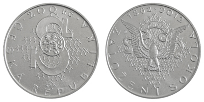 Commemorative silver coin to mark to 150th anniversary of the foundation of Sokol