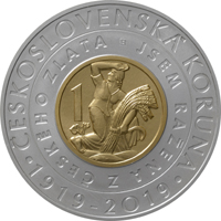 Commemorative bi-metal CZK 2,000 coin to mark the 100th anniversary of the introduction of the Czechoslovak koruna – rub