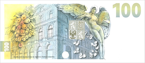 Pamětní bankovka 100 Kč vzor 2026 – rub (technická realizace)