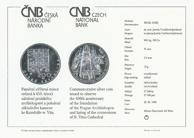 Oficiální katalogové karty ČNB