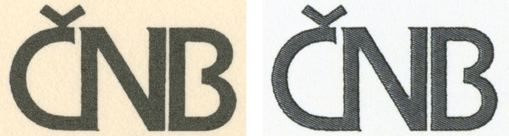 Detail tisku originální katalogové karty ČNB a její kopie