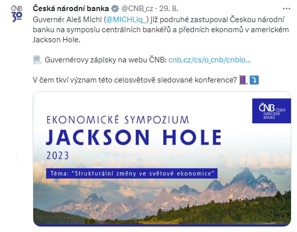 ČNB – Guvernér Aleš Michl již podruhé zastupoval Českou národní banku na symposiu centrálních bankéřů a předních ekonomů v americkém Jackson Hole. V čem tkví význam této celosvětově sledované konference?