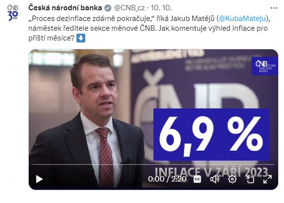 ČNB – Proces dezinflace zdárně pokračuje, říká Jakub Matějů, náměstek ředitele sekce měnové ČNB. Jak komentuje výhled inflace pro příští měsíce?