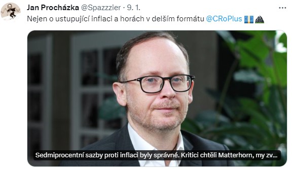 J. Procházka – Nejen o ustupující inflaci a horách v delším formátu ČRoPlus.