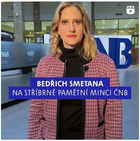ČNB – ČNB představuje stříbrnou minci k 200. výročí narození Bedřicha Smetany. Jaká je a co ještě letos vyjde, popisuje Karina Kubelková, členka bankovní rady.