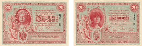 Dvacetikorunová bankovka Rakousko-uherské banky vzoru 1900.