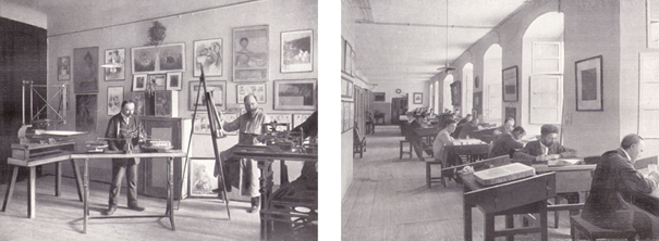 Atelier a sál litografů tiskárny A. Haase na začátku 20. století