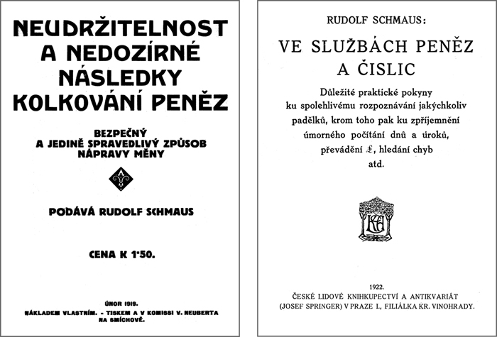 Titulní stránky Schmausových publikací z let 1919 a 1922