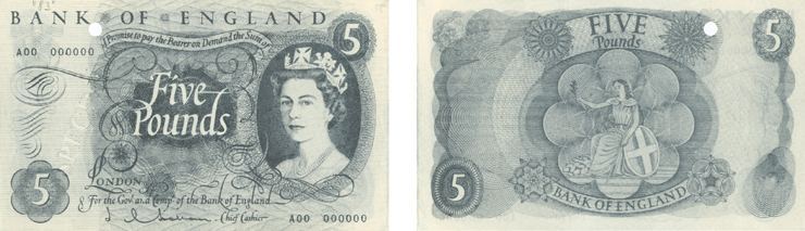 Napodobenina bankovky 5 £ vzor 1963, evidovaná jako typ 83