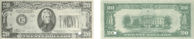 Napodobenina bankovky 20 $ série 1934A, evidovaná jako typ 95