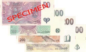 Rubové strany uvedených bankovek vzorů od roku 1995 s grafickým logem