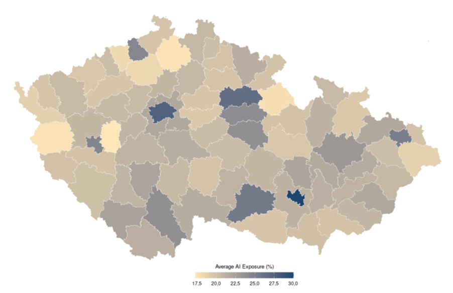 Chart 3 – AI Exposure across Czech Districts Chart 3 – AI Exposure across Czech Districts